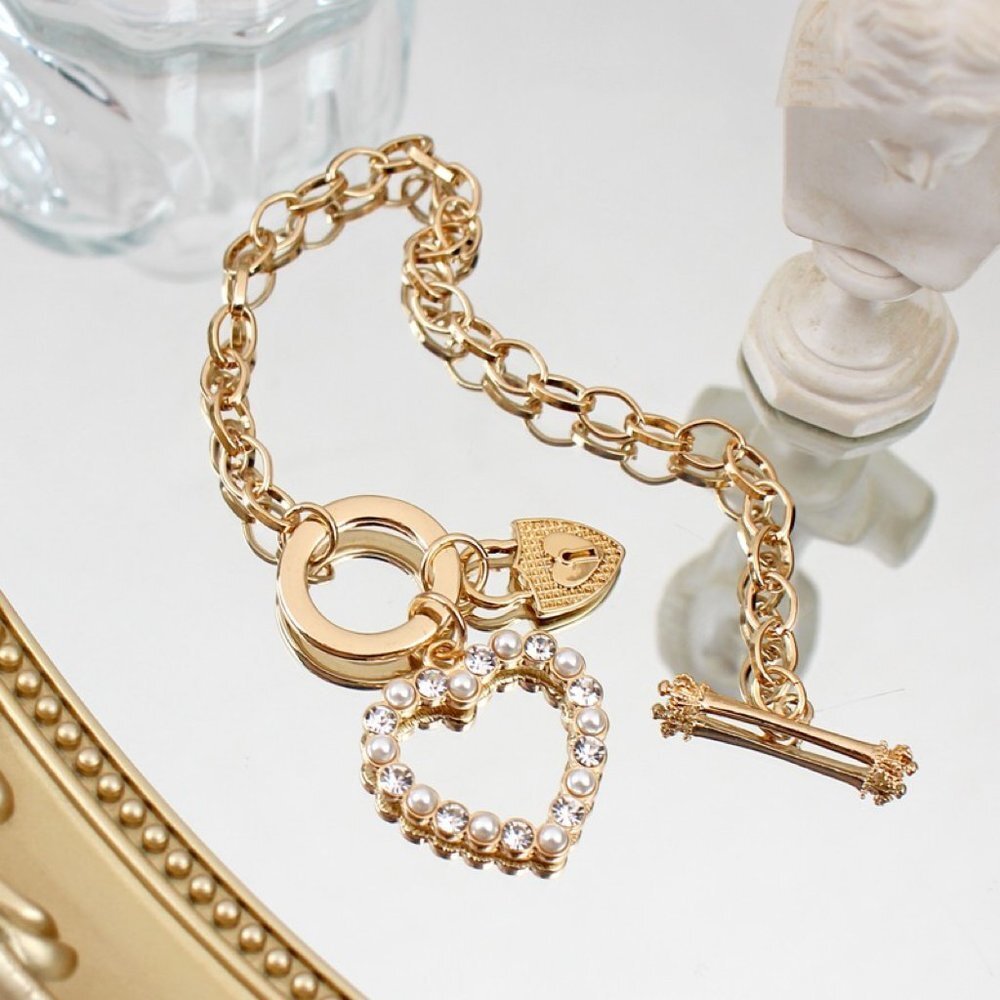 Pearl Heart Lock Toggle Bracelet